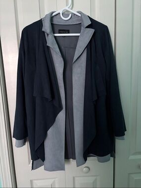 Premise Two-Tone Open-Front Draped Jacket - Dark Blue & Light Blue two piece